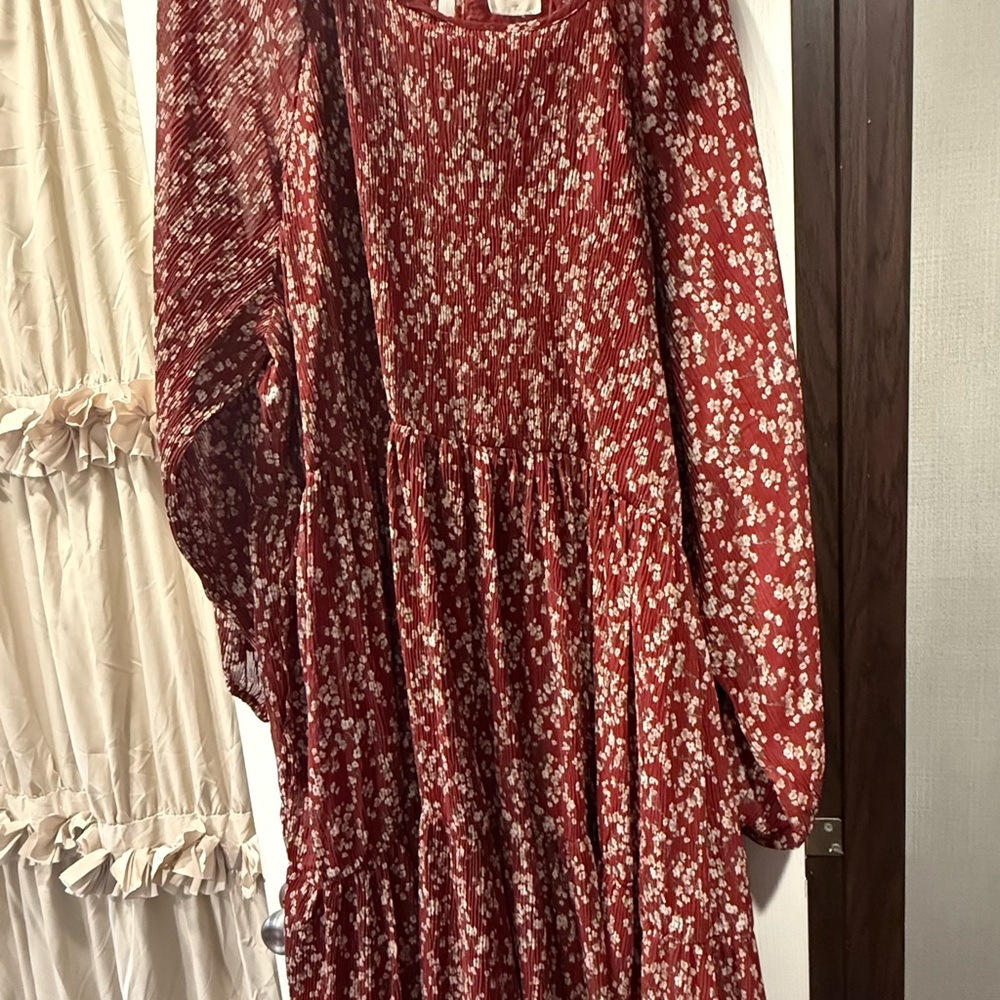 Red Floral Long Sleeve Dress